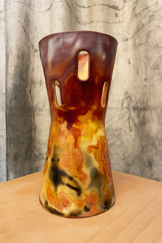 RAKU CUT VASE, RED